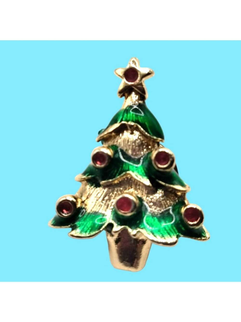 Christmas Tree Lapel Pin Brooch Red Green Gold Vintage Enamel Holiday Pinback